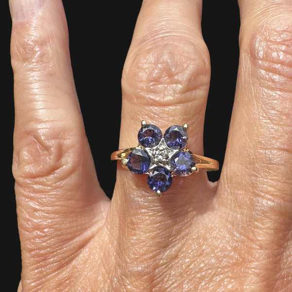 Vintage Gold Tanzanite Cluster Diamond Star Ring - Boylerpf