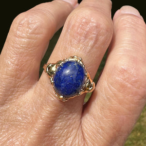 Vintage Gold Heart and Bow Lapis Lazuli Ring - Boylerpf