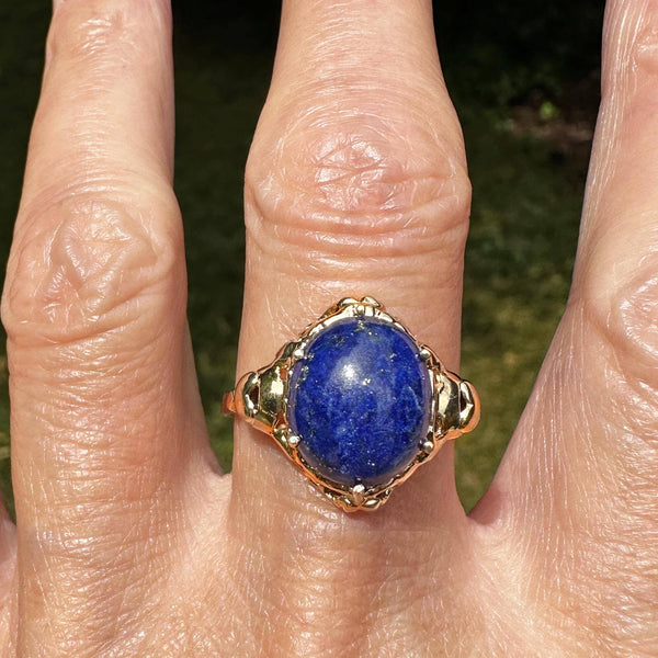 Vintage Gold Heart and Bow Lapis Lazuli Ring - Boylerpf