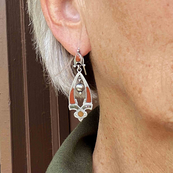 Antique Silver Jasper Agate Scottish Pebble Earrings - Boylerpf