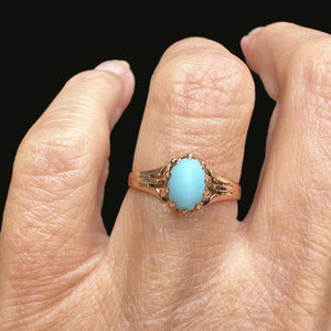 Antique 10K Gold Natural Blue Turquoise Cabochon Ring - Boylerpf