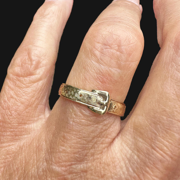 1940s Retro 14K Gold Buckle Wedding Band Ring - Boylerpf