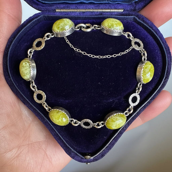 Arts & Crafts Scottish Iona Marble Sterling Silver Bracelet