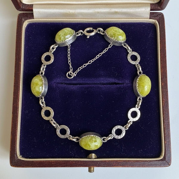 Arts & Crafts Scottish Iona Marble Sterling Silver Bracelet