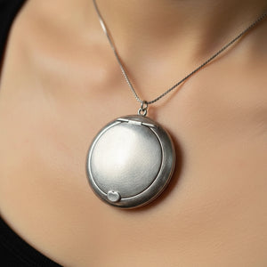 Antique Art Deco Sterling Silver Powder Compact Locket Necklace - Boylerpf