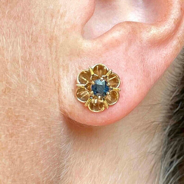 Vintage 14K Gold Buttercup Sapphire Stud Earrings - Boylerpf