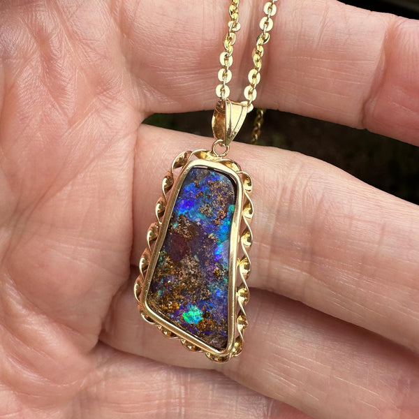 18K Gold Free Form Australian Boulder Opal Pendant - Boylerpf