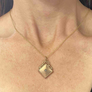 Antique Opal Starburst Square Gold Filled Locket Necklace - Boylerpf