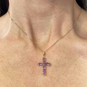 Vintage 14K Gold Amethyst Cross Pendant Necklace - Boylerpf