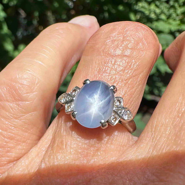 Art Deco Diamond Natural Star Sapphire Ring - Boylerpf