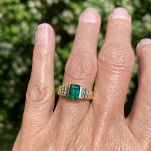 Fine 14K Gold Diamond Step Cut Emerald Ring - Boylerpf