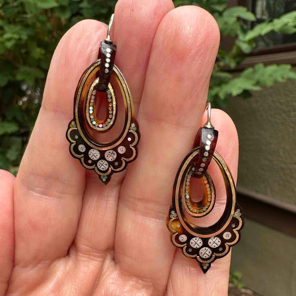 Antique Victorian Gold Silver Double Hoop Pique Earrings - Boylerpf