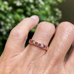 Fine 14K Gold Carré Cut Ruby Diamond Ring Band - Boylerpf