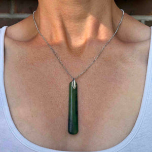 Vintage Silver Leaf Maori Pounamu New Zealand Jade Necklace - Boylerpf