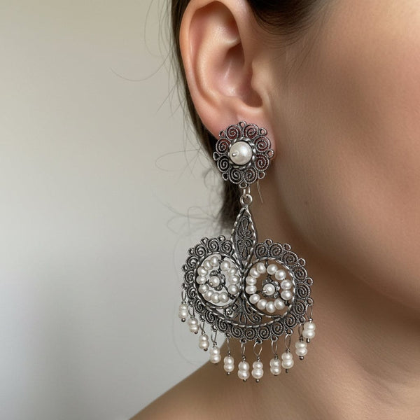 Oaxaca Sterling Silver Filigree Pearl Earrings - Boylerpf