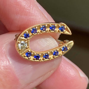 Vintage Gold Sapphire Diamond Horseshoe Brooch - Boylerpf