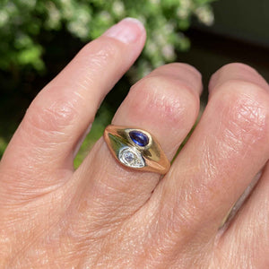 Vintage 14K Gold Diamond Cabochon Sapphire Ring - Boylerpf