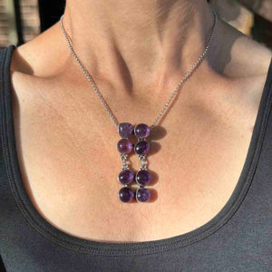Vintage Articulated Sterling Silver Amethyst Cabochon Pendant Necklace - Boylerpf