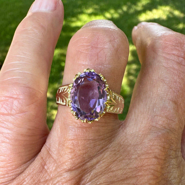 Antique Edwardian Gold Amethyst Solitaire Ring - Boylerpf
