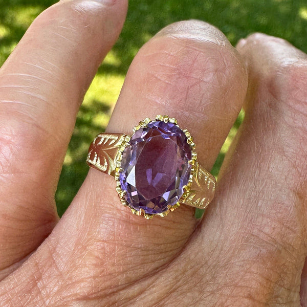 Antique Edwardian Gold Amethyst Solitaire Ring - Boylerpf