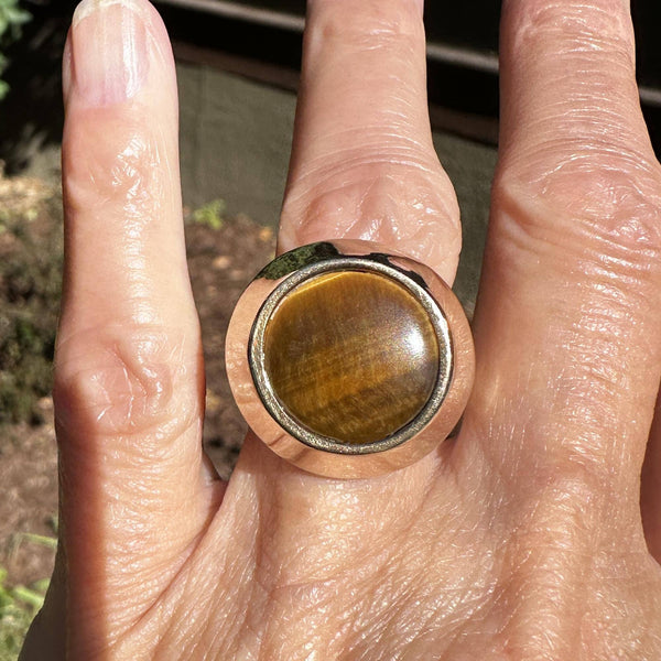 Heavy Modernist 14K Gold Tigers Eye Ring, 9.5 Grams - Boylerpf