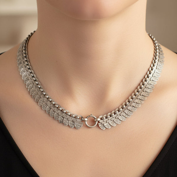 Antique Victorian Sterling Silver Book Chain Collar Necklace