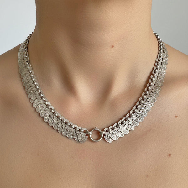 Antique Victorian Sterling Silver Book Chain Collar Necklace
