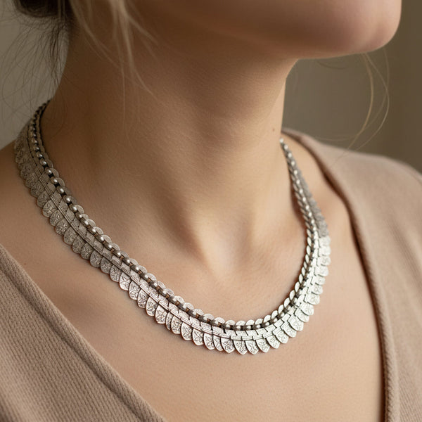 Antique Victorian Sterling Silver Book Chain Collar Necklace