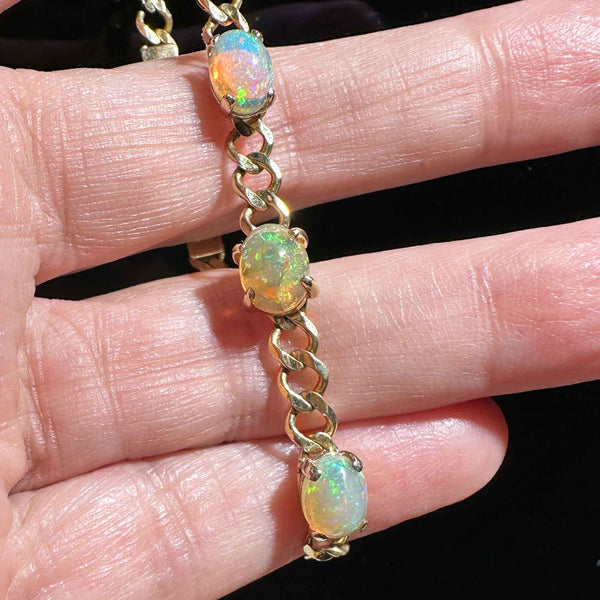 Vintage 10K Gold Curb Chain Opal Tennis Bracelet - Boylerpf