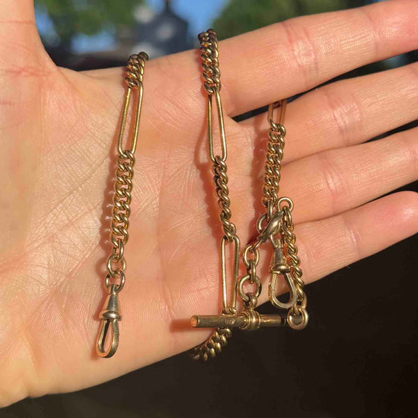 Antique Edwardian Figaro Curb Link Double Albert Watch Chain Necklace - Boylerpf