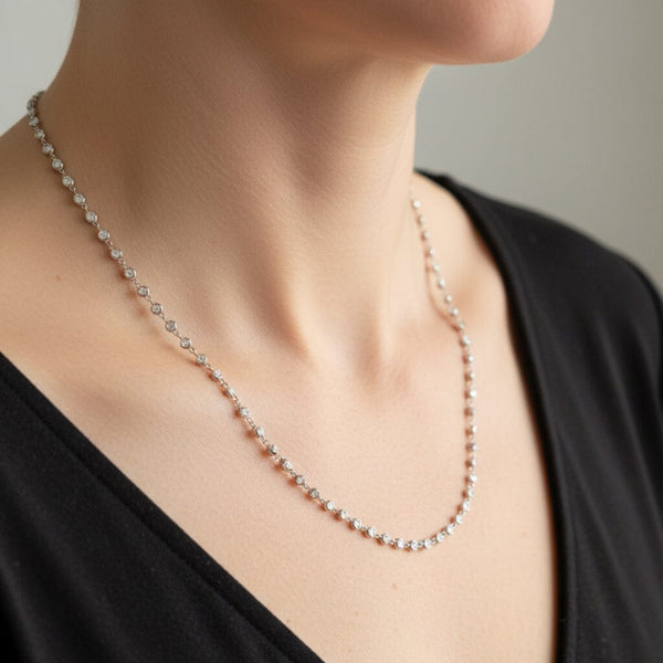 Vintage 18K White Gold Diamond Station Necklace 2.92CT