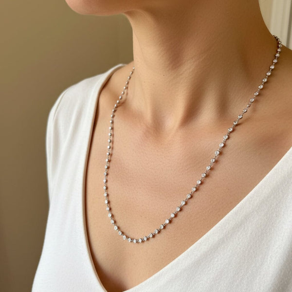 Vintage 18K White Gold Diamond Station Necklace 2.92CT
