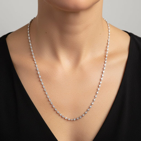 Vintage 18K White Gold Diamond Station Necklace 2.92CT