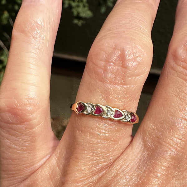 Vintage Ruby Diamond Heart Ring Band in 10K Gold - Boylerpf