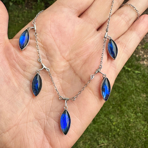 Antique Morpho Butterfly Wing Fringe Necklace - Boylerpf