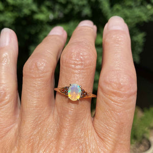 Vintage Red Diamond Jelly Opal Ring in Gold - Boylerpf