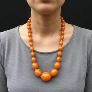 Art Deco Natural Butterscotch Egg Yolk Amber Bead Necklace - Boylerpf