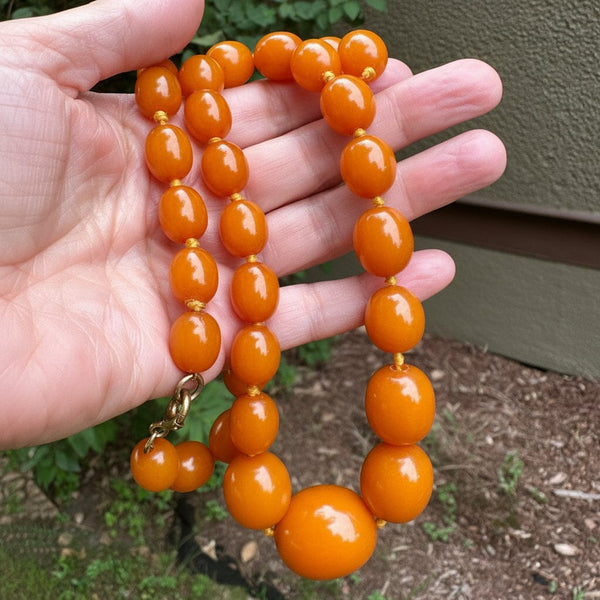 Art Deco Natural Butterscotch Egg Yolk Amber Bead Necklace - Boylerpf