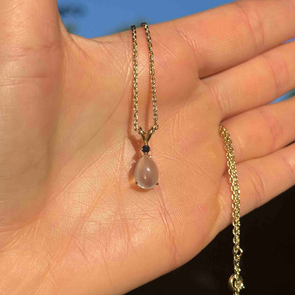 14K Gold Blue Sapphire Moonstone Pendant Necklace - Boylerpf