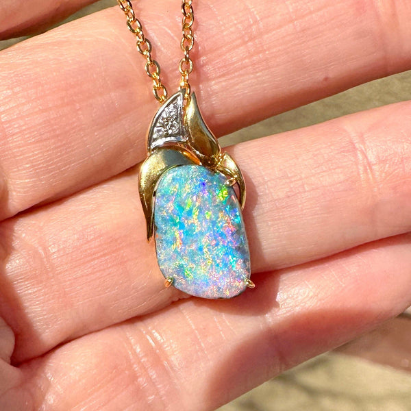 18K Gold Diamond Australian Bolder Opal Pendant - Boylerpf