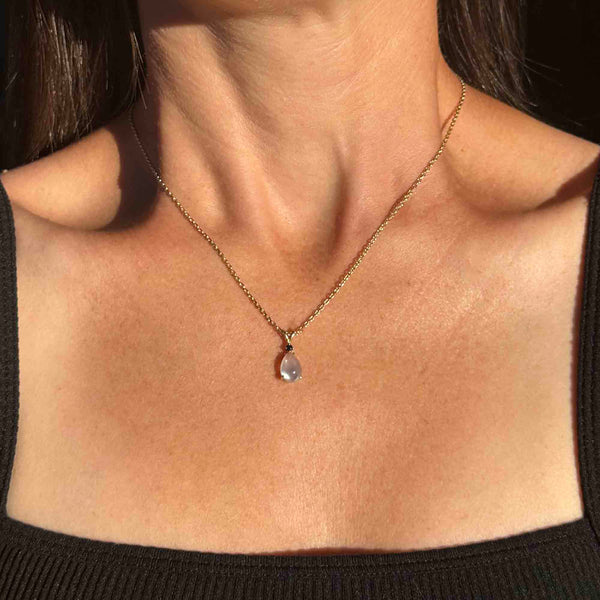 14K Gold Blue Sapphire Moonstone Pendant Necklace - Boylerpf