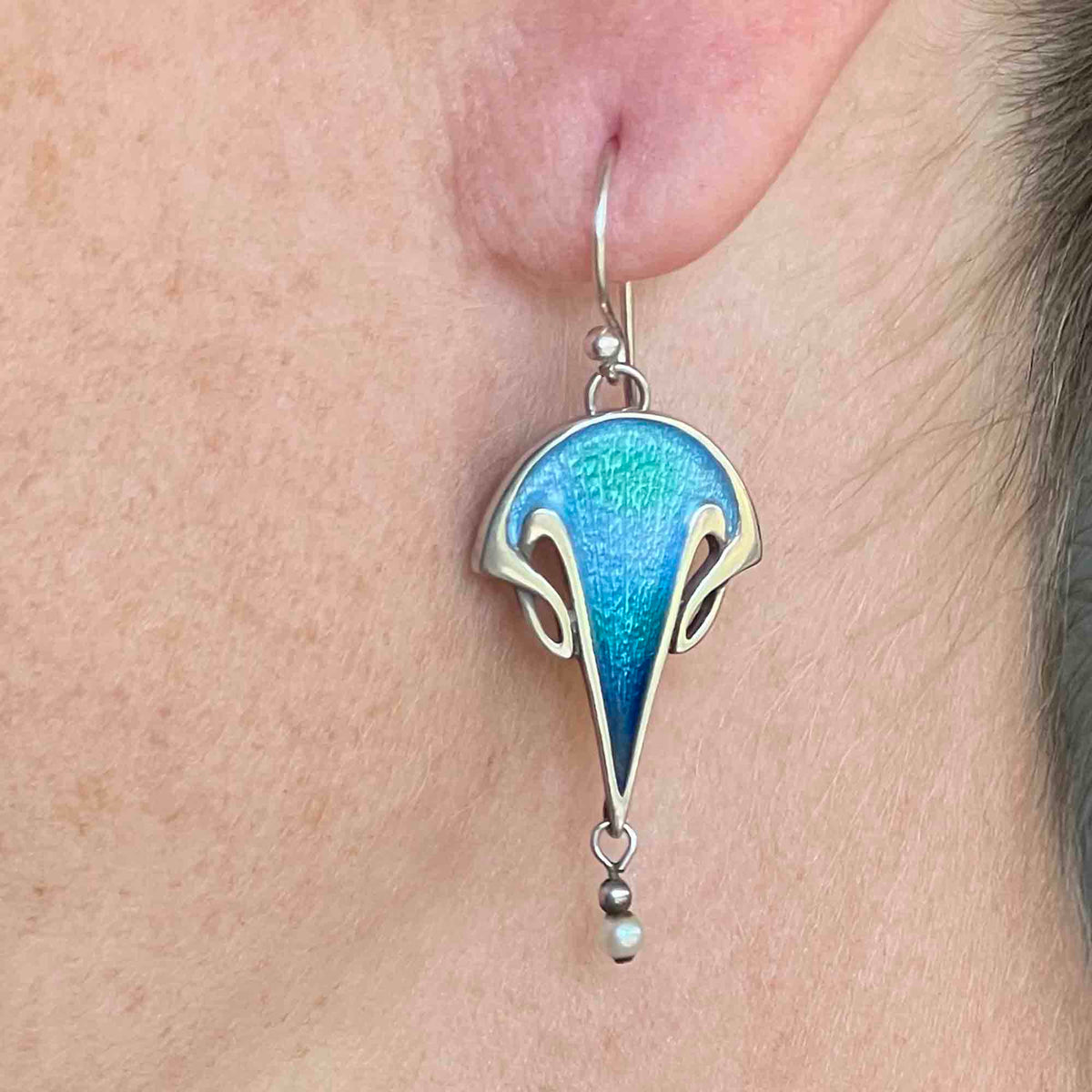 Art Nouveau Style Malcolm Gray Ortak Enamel Pearl Chandelier Earrings ...