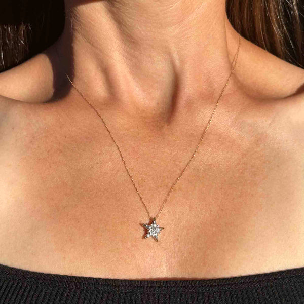 10K Gold Pave Diamond Star Charm Pendant Necklace - Boylerpf