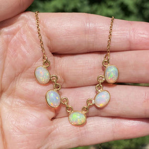 Silver Gold Gilt Opal Cabochon Necklace - Boylerpf