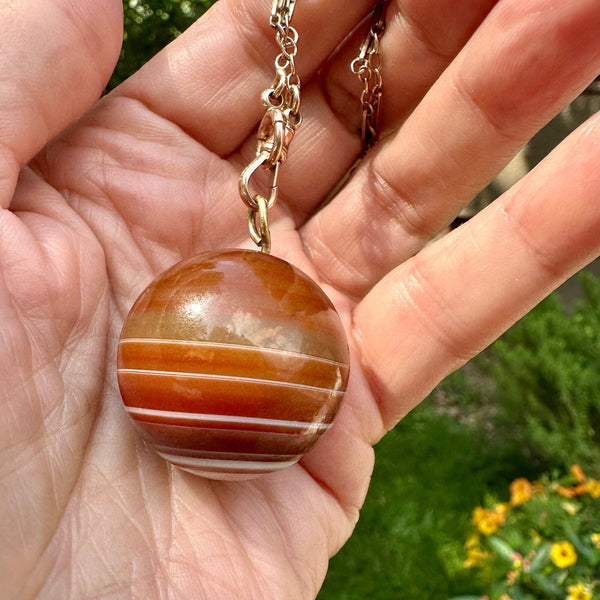 Magnificent Antique Banded Agate Orb Pendant Necklace - Boylerpf
