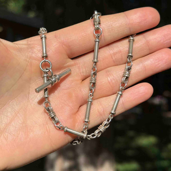 Antique Edwardian Sterling Silver Knotted Double Albert Watch Chain Necklace - Boylerpf