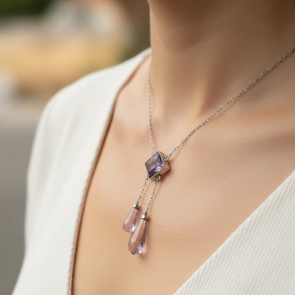 Antique Edwardian Sterling Silver Amethyst Negligee Necklace - Boylerpf