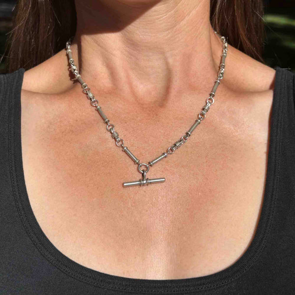 Antique Edwardian Sterling Silver Knotted Double Albert Watch Chain Necklace - Boylerpf