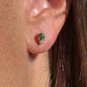 Vintage 14K Gold Diamond Emerald Stud Post Earrings - Boylerpf
