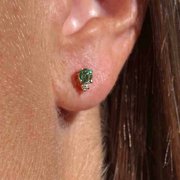 Vintage 14K Gold Diamond Emerald Stud Post Earrings - Boylerpf